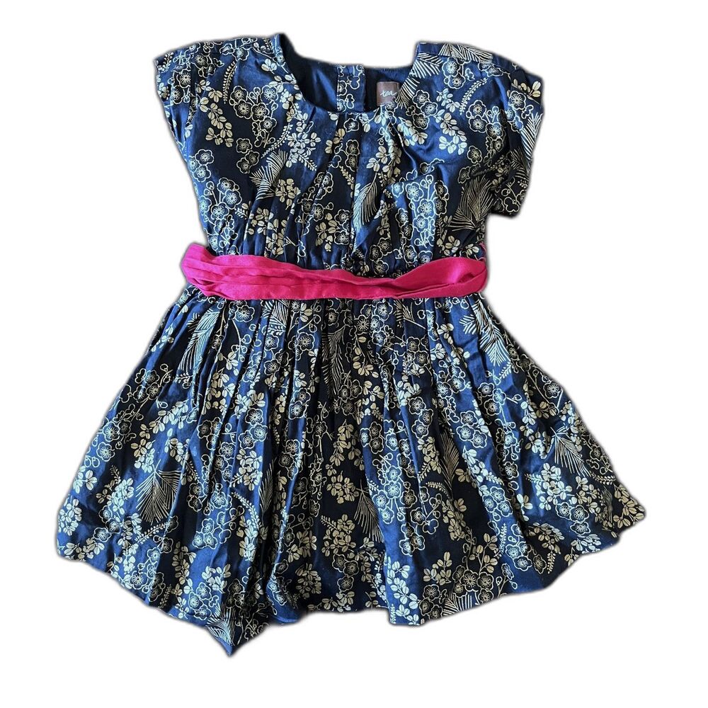 Tea Collection Girls Size 3 Black Gold Floral Dress Pink Sash Holiday